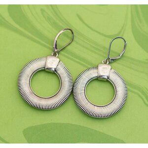 Vintage Shiny Silver Tone Ring Serpent Dangle Earrings by AK - W5